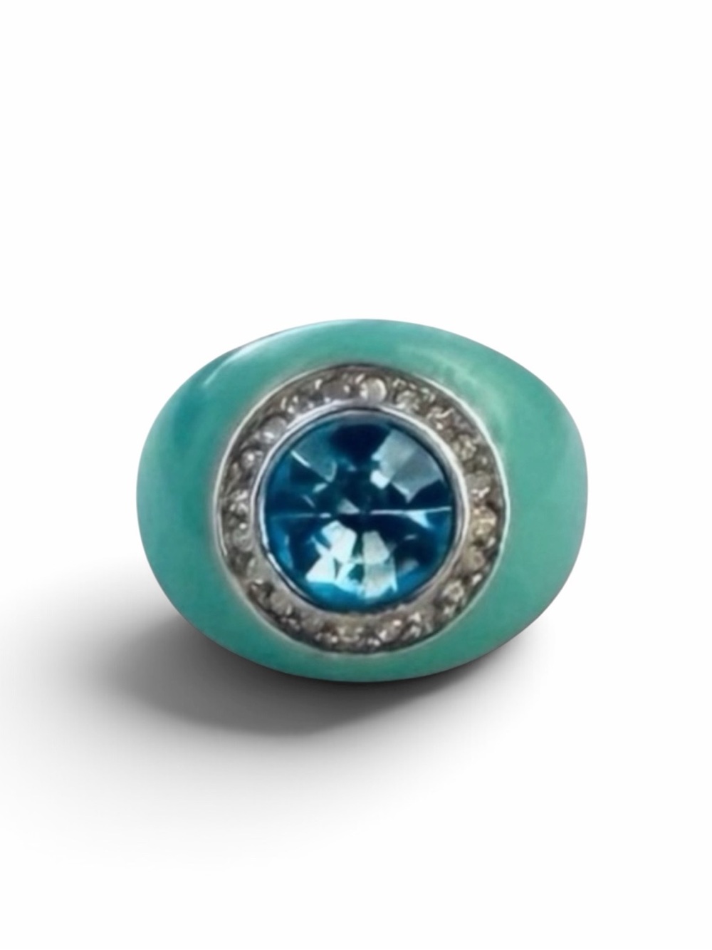 Real Collectibles Adrienne Turquoise Enamel Blue Crystal Dome Statement Ring